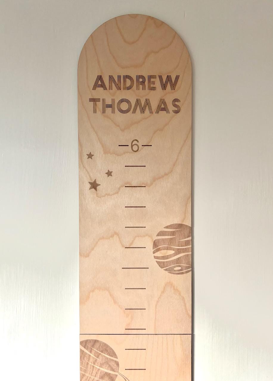 Personalized Wooden Growth Chart w/ Height Markers,Wood Height Chart for Kids,Personalized Baby Gift,Solar System Wall Decor,Space Theme