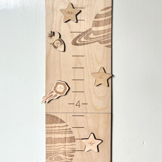 Personalized Wooden Growth Chart w/ Height Markers,Wood Height Chart for Kids,Personalized Baby Gift,Solar System Wall Decor,Space Theme