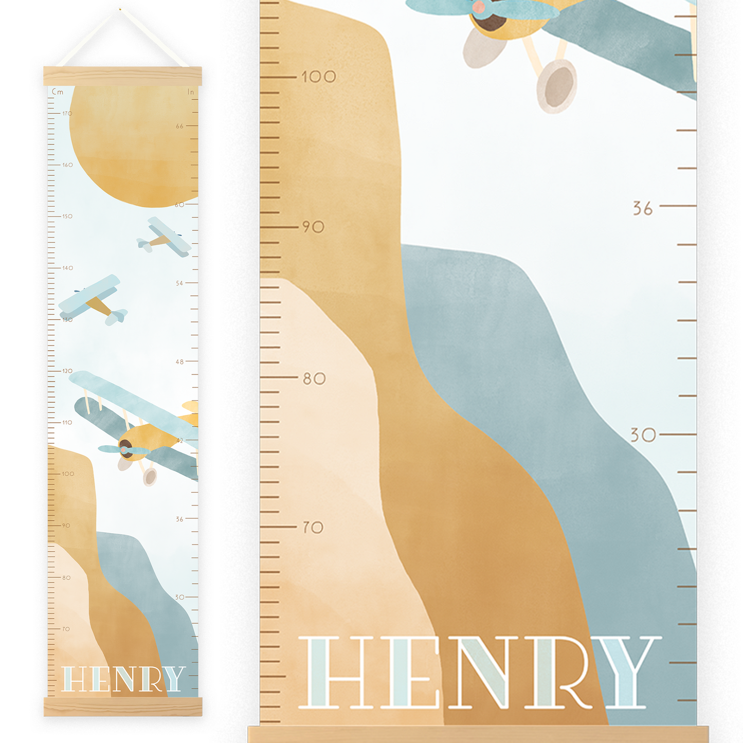 Personalized Growth Chart for Kids | Vintage Airplane Height Chart
