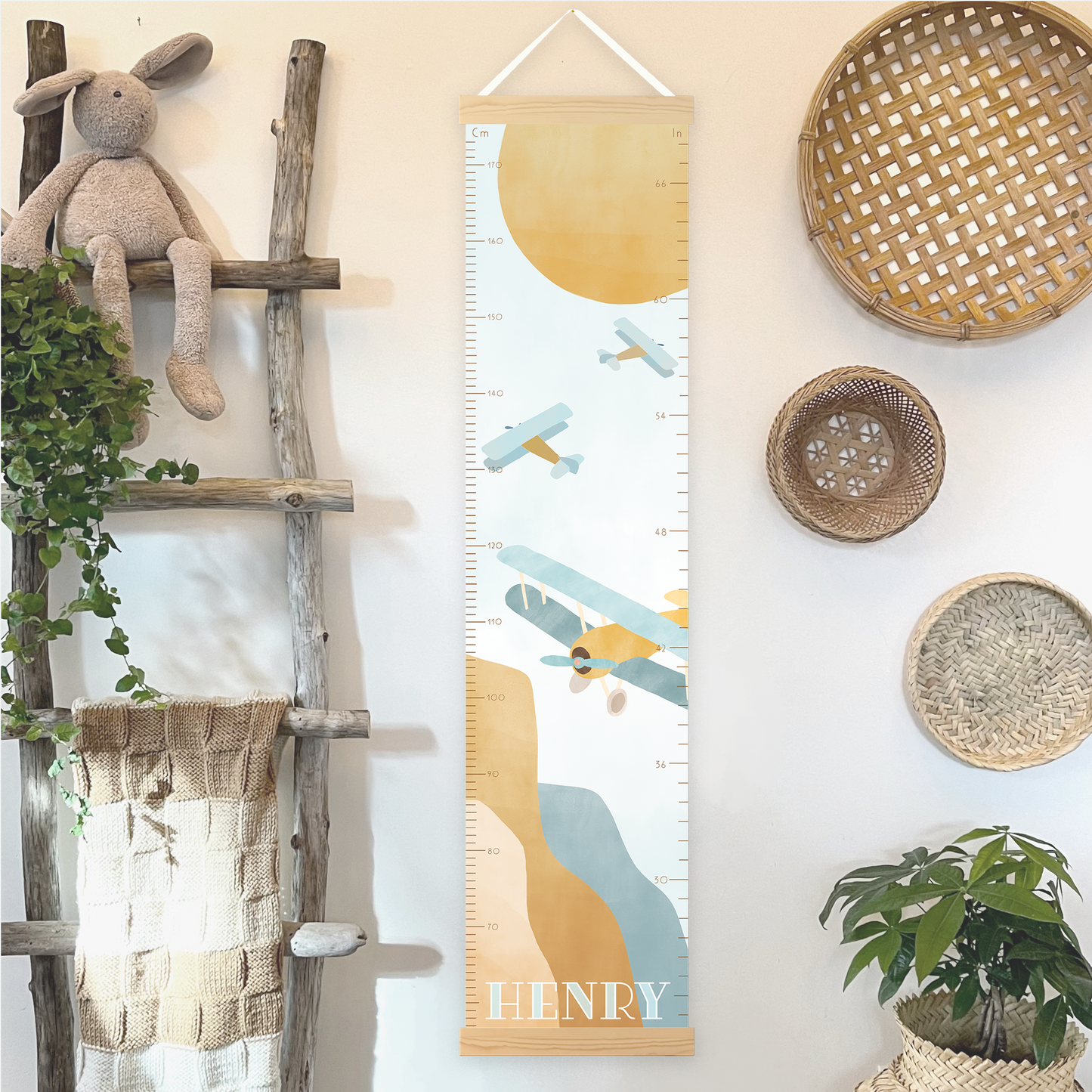 Personalized Growth Chart for Kids | Vintage Airplane Height Chart