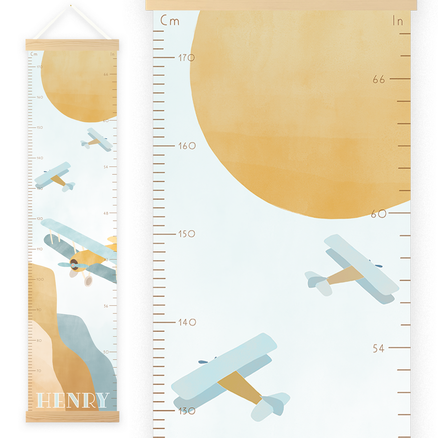Personalized Growth Chart for Kids | Vintage Airplane Height Chart