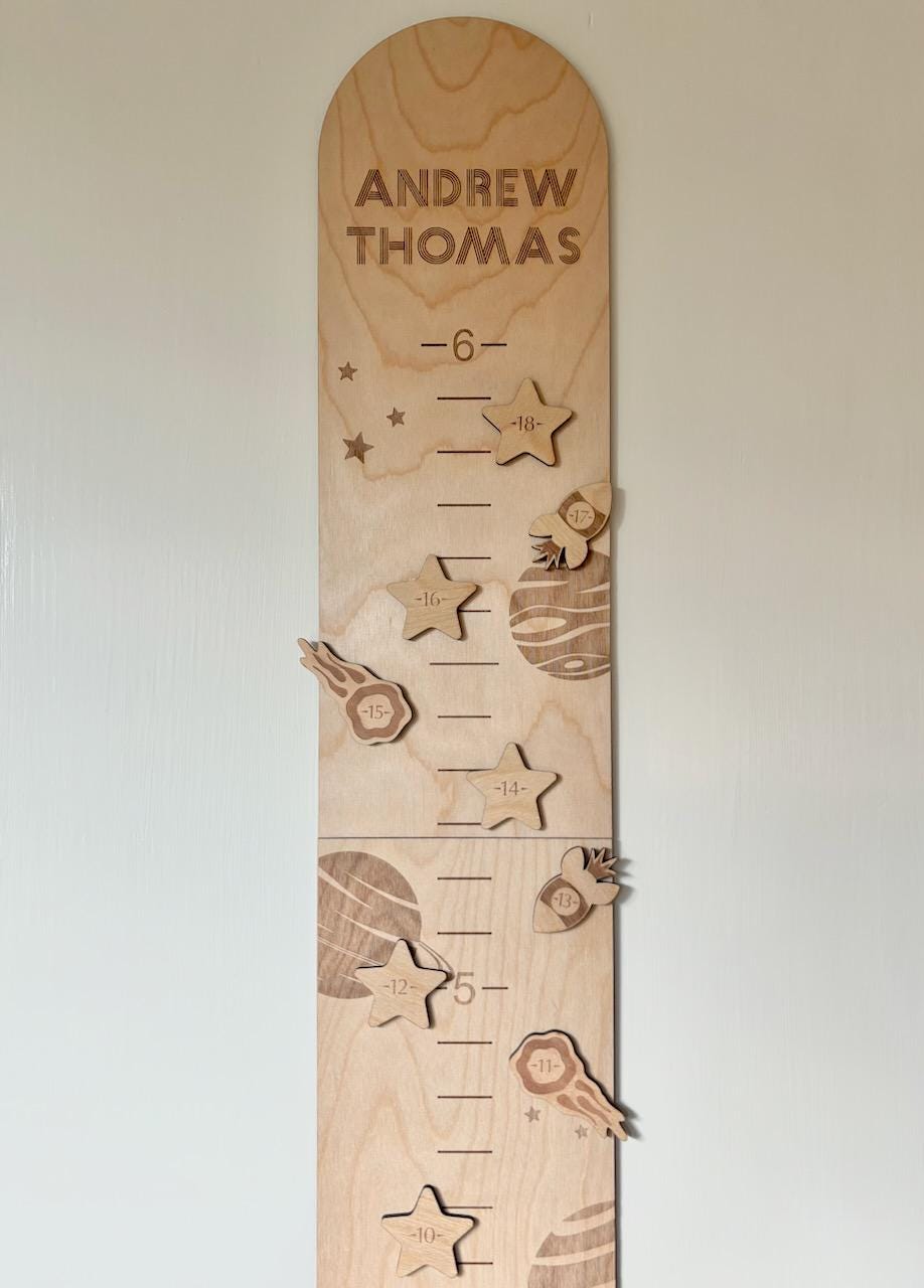 Personalized Wooden Growth Chart w/ Height Markers,Wood Height Chart for Kids,Personalized Baby Gift,Solar System Wall Decor,Space Theme