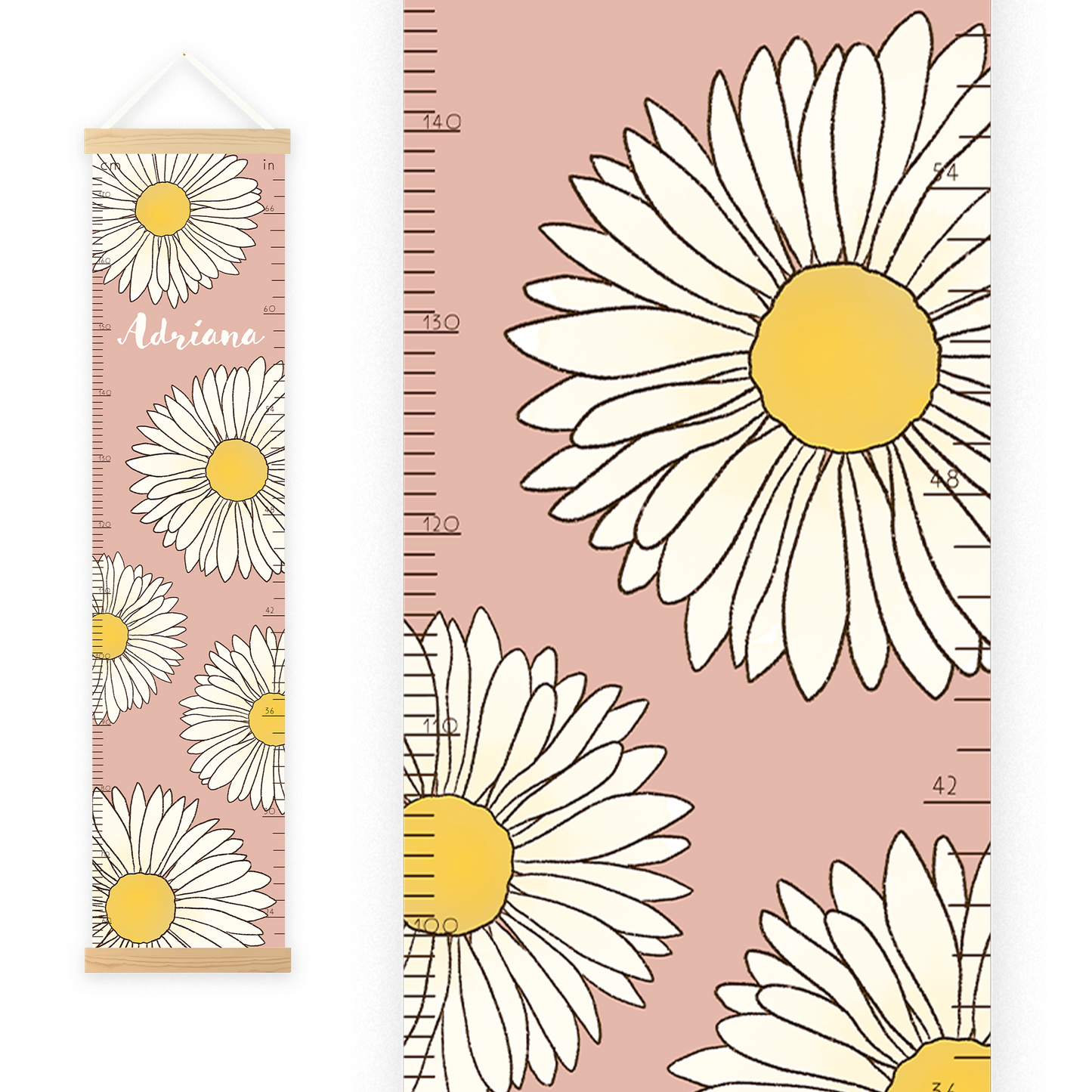 Personalized Growth Chart for Kids | Large Daisies | Blush