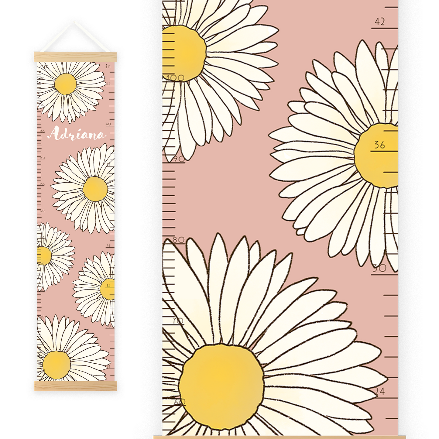 Personalized Growth Chart for Kids | Large Daisies | Blush