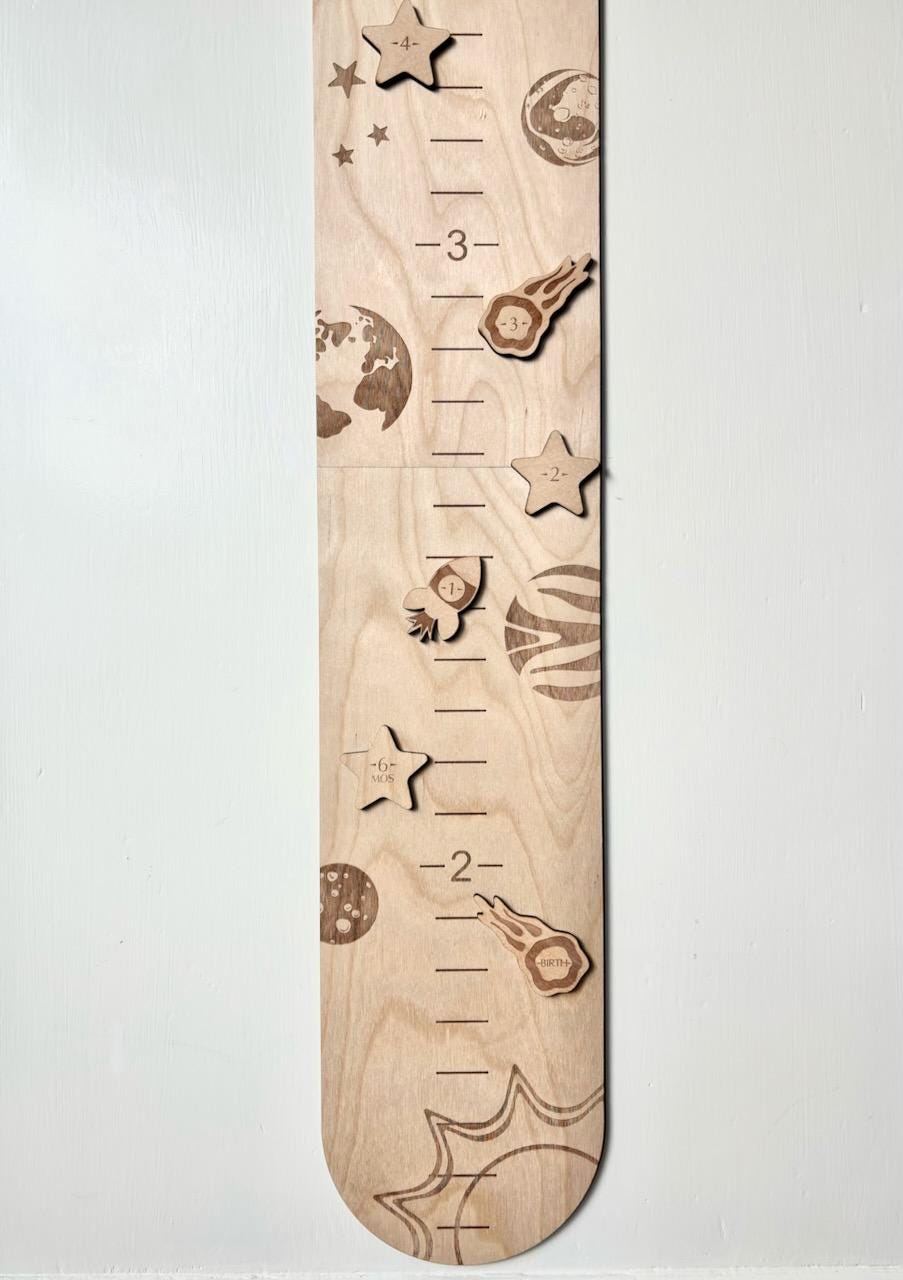 Personalized Wooden Growth Chart w/ Height Markers,Wood Height Chart for Kids,Personalized Baby Gift,Solar System Wall Decor,Space Theme