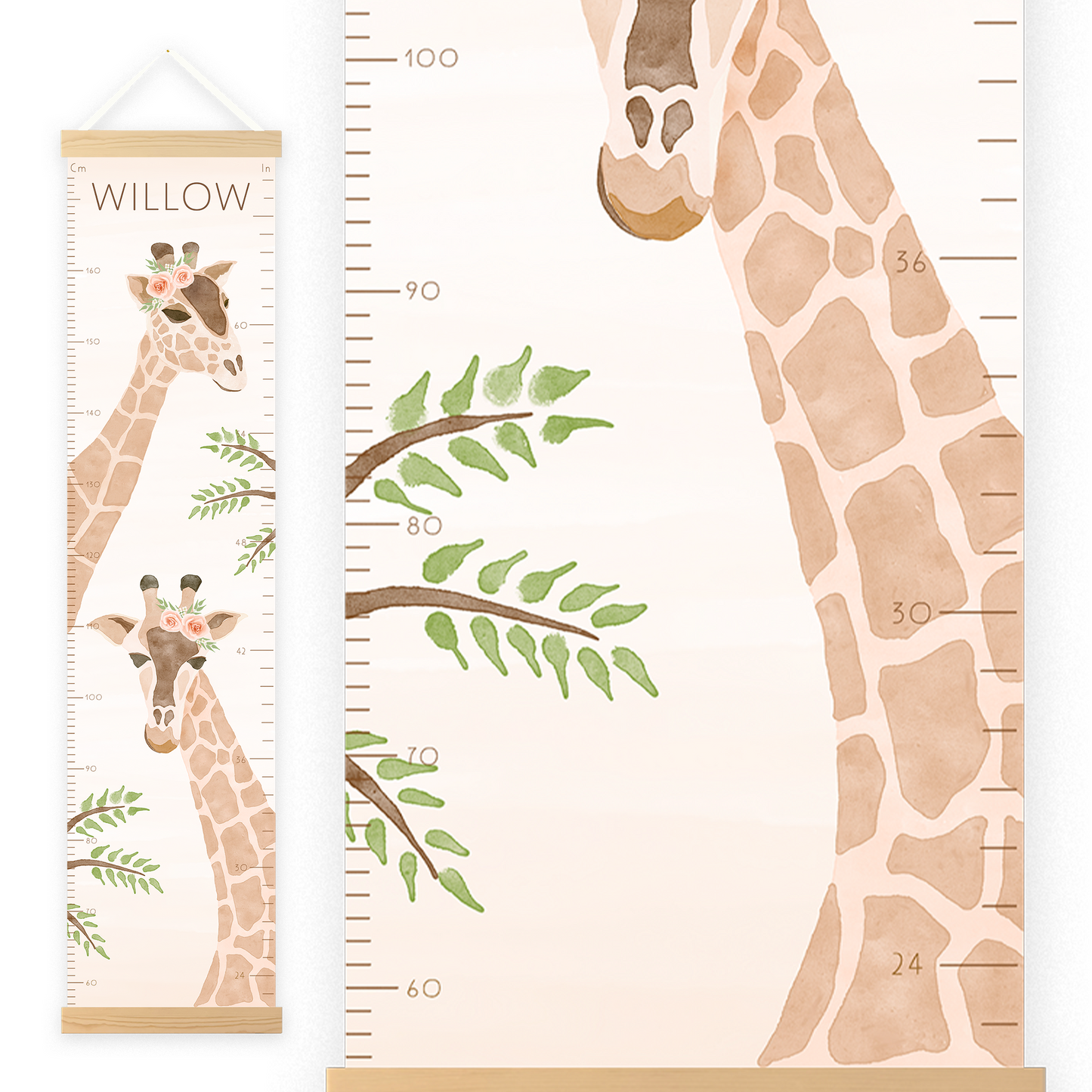Personalized Growth Chart for Kids | Giraffe With Flowers Height Chart