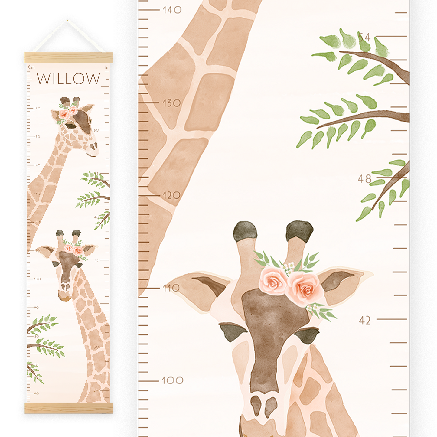 Personalized Growth Chart for Kids | Giraffe With Flowers Height Chart