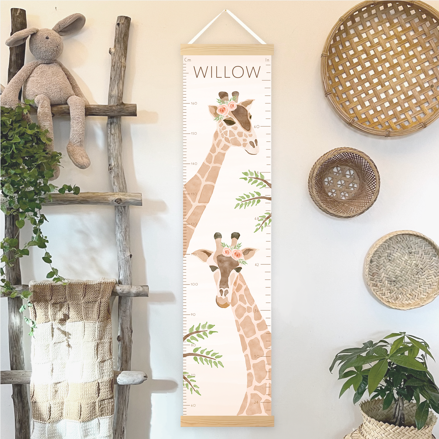 Personalized Growth Chart for Kids | Giraffe With Flowers Height Chart