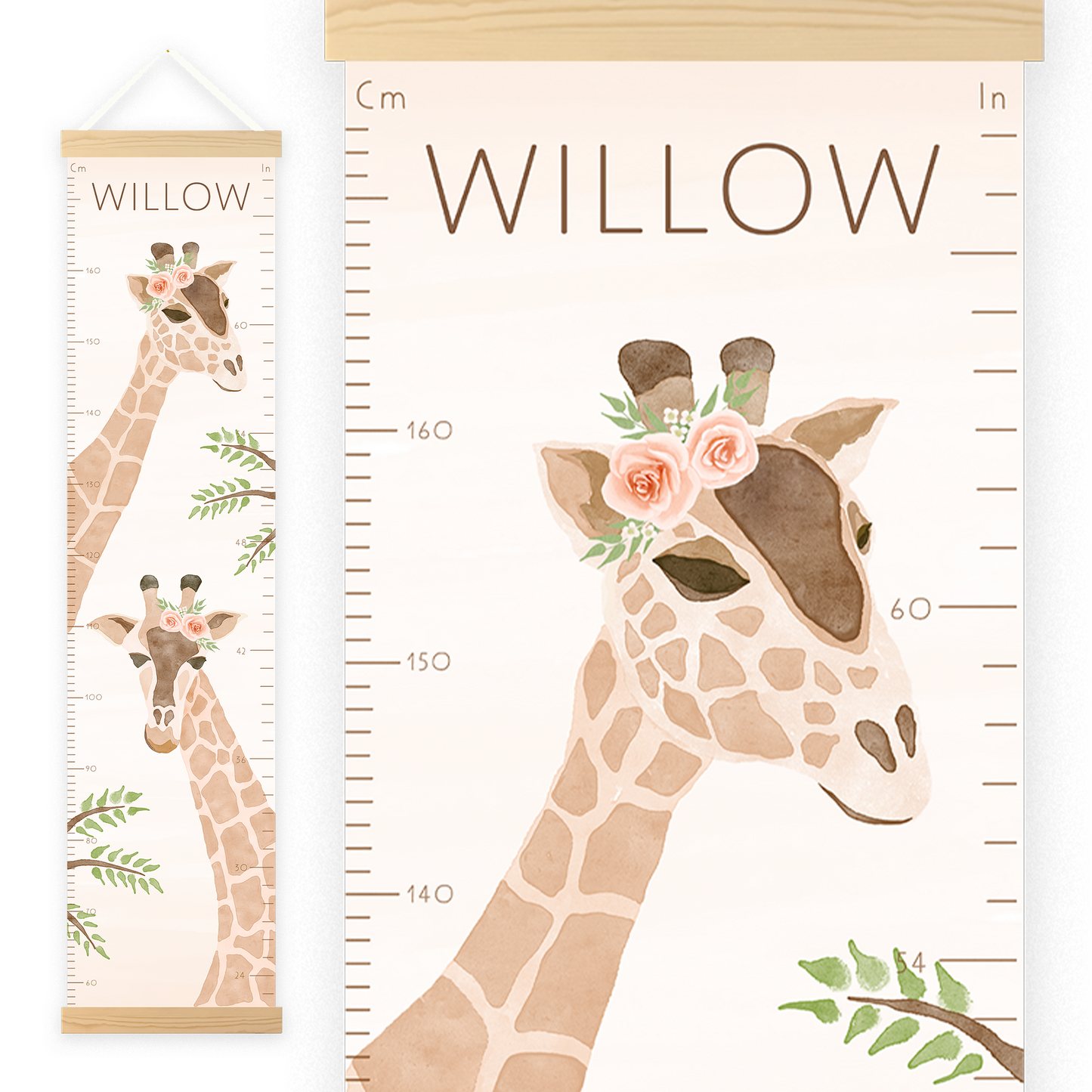 Personalized Growth Chart for Kids | Giraffe With Flowers Height Chart