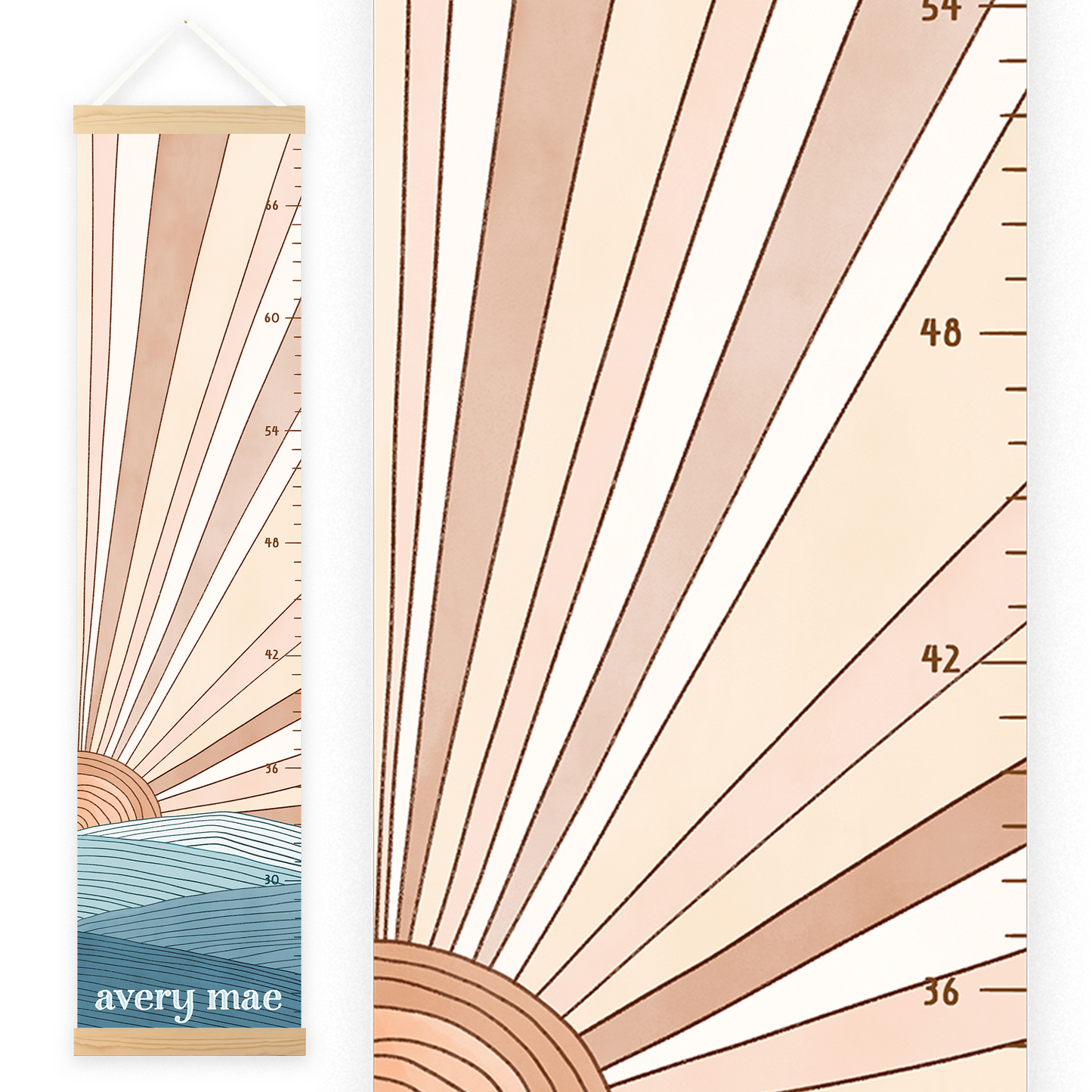 Personalized Growth Chart for Kids | Warm Sunrise Over Ocean Waves