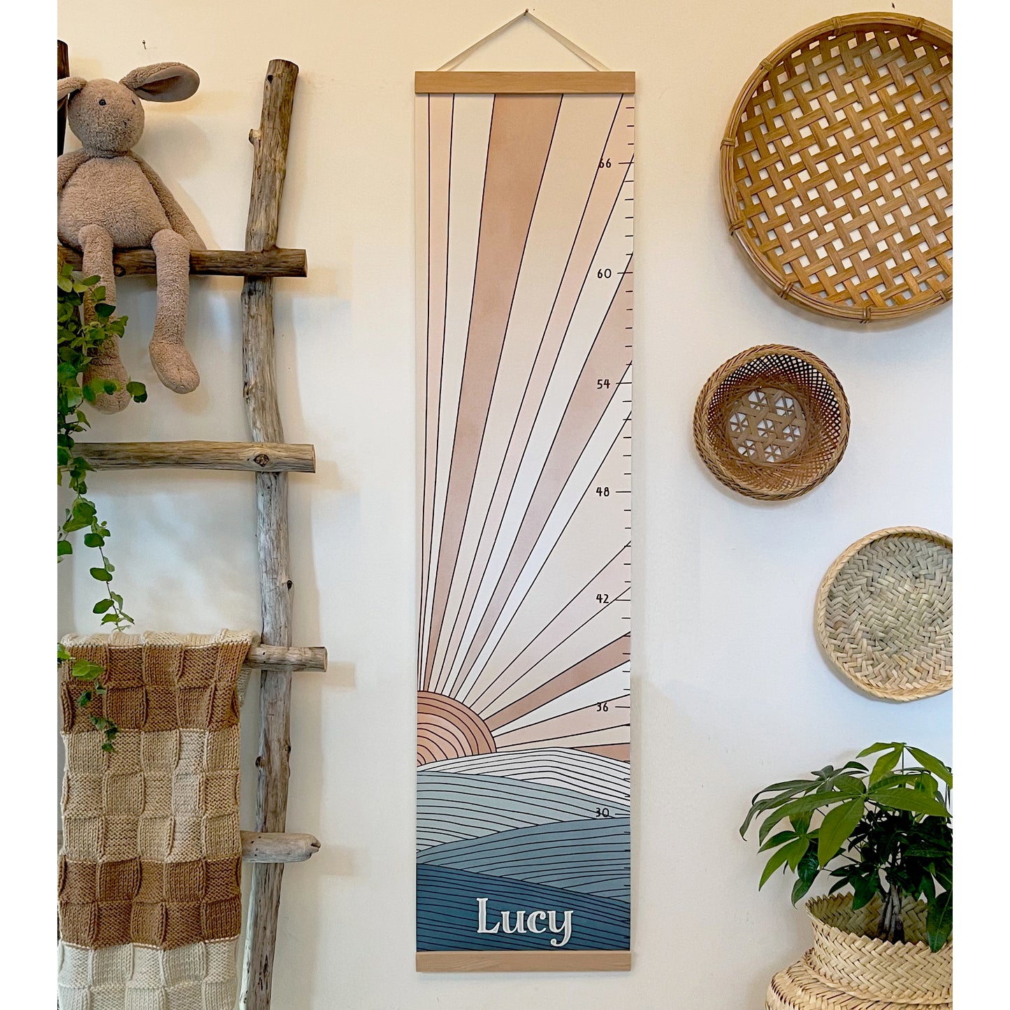Personalized Growth Chart for Kids | Warm Sunrise Over Ocean Waves
