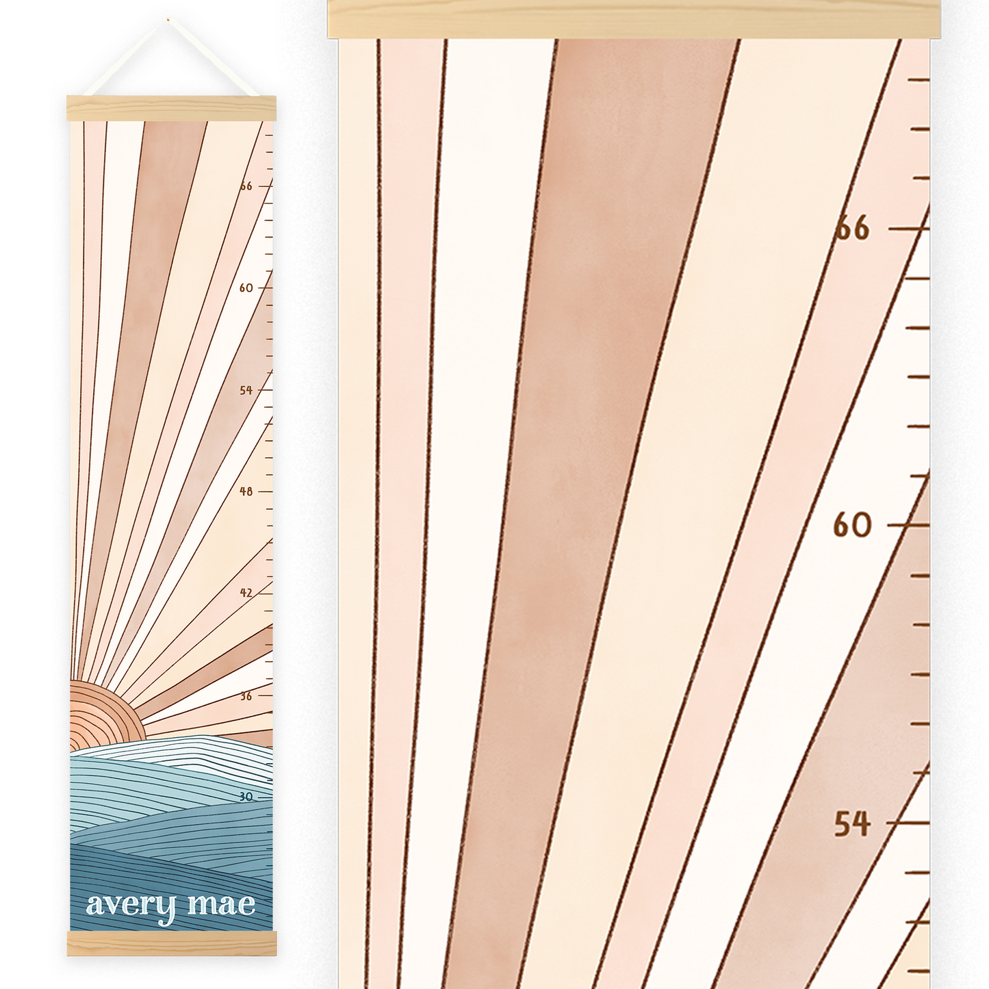Personalized Growth Chart for Kids | Warm Sunrise Over Ocean Waves