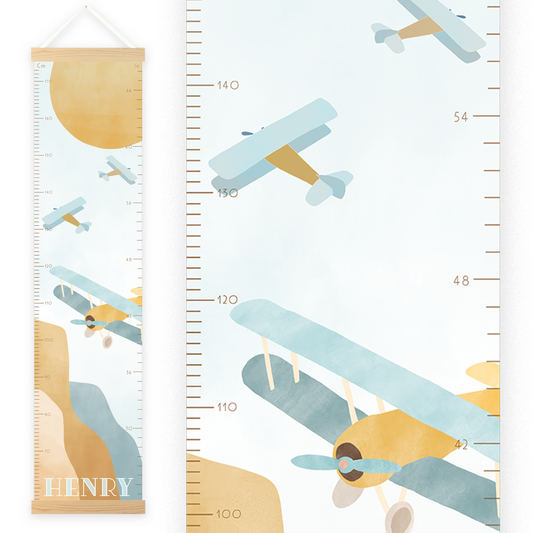 Personalized Growth Chart for Kids | Vintage Airplane Height Chart