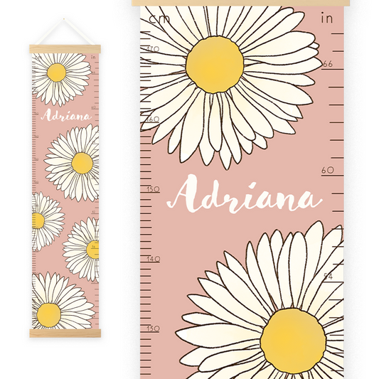 Personalized Growth Chart for Kids | Large Daisies | Blush