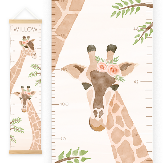 Personalized Growth Chart for Kids | Giraffe With Flowers Height Chart
