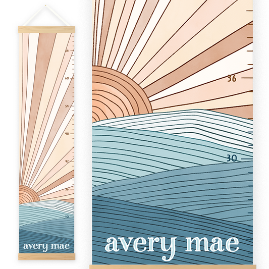 Personalized Growth Chart for Kids | Warm Sunrise Over Ocean Waves